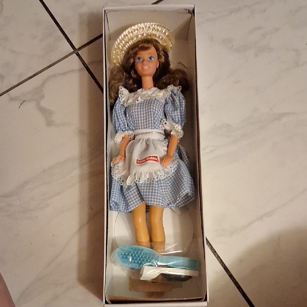 Vintage Doll in Blue Gingham Dress